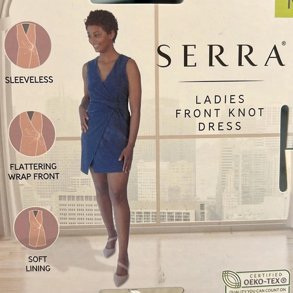 SERRA Dark Blue Shimmer Sparkly Ladies Front Knot Sleeveless Dress Size M - Picture 7 of 8